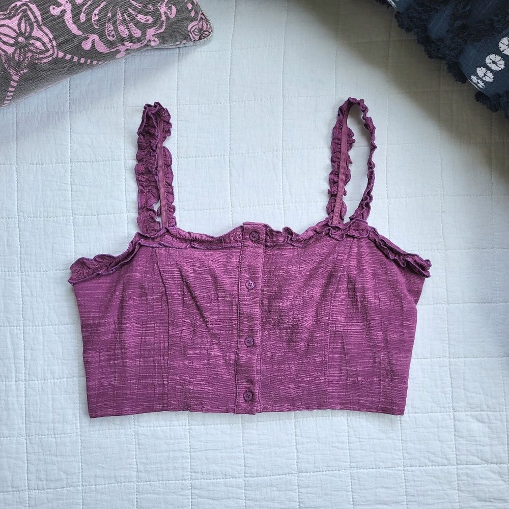 Blue Blush Ruffle Strap Crop, L, Plum